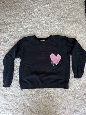 Black Crewneck Sweatshirt with Pink Drip Heart Graphic